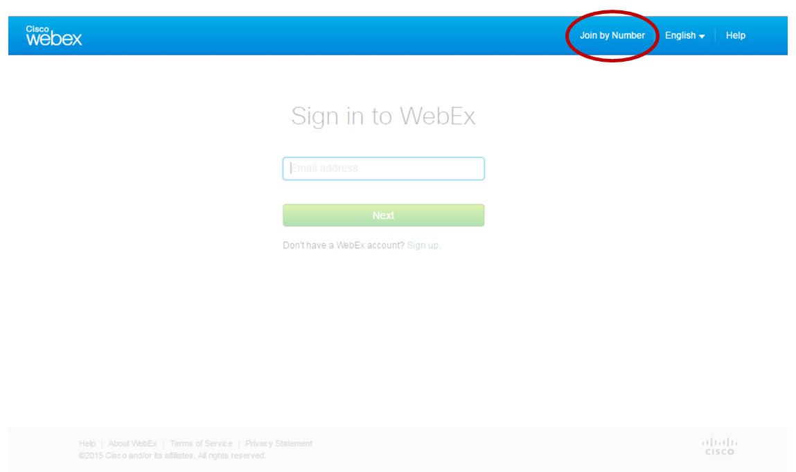 Step 1 to access WebEx using Join by Number link