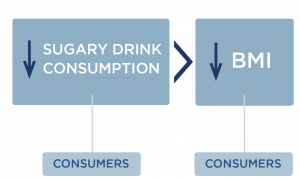 The final part of the Logic Model, highlighting drink consumption and BMI.