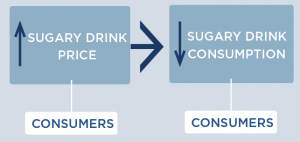 The middle portion of the Logic Model above, highlighting drink price and and drink consumption.