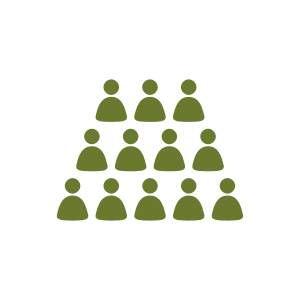 Green illustration of a pyramid of people